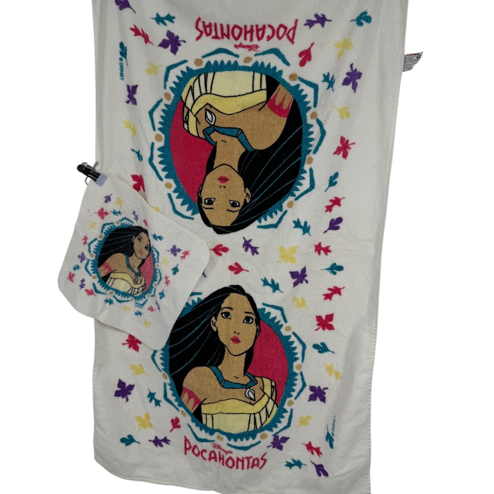 Vintage Disney Pocahontas Bath Towel and Washcloth Set Cannon 100% Cotton USA